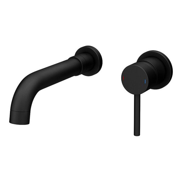 Arezzo Round Matt Black Wall Mounted (2TH) Basin Mixer Tap - Image 4