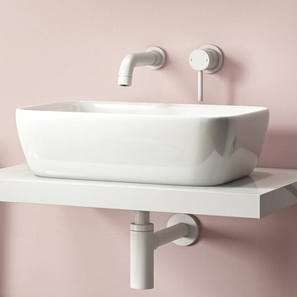 Arezzo Round Matt White Wall Mounted (2TH) Basin Mixer Tap - Image 7