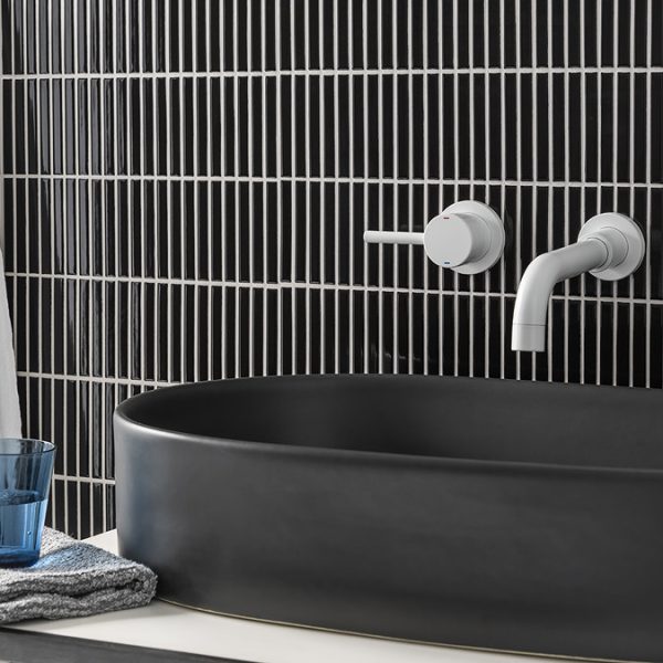 Arezzo Round Matt White Wall Mounted (2TH) Basin Mixer Tap - Image 5