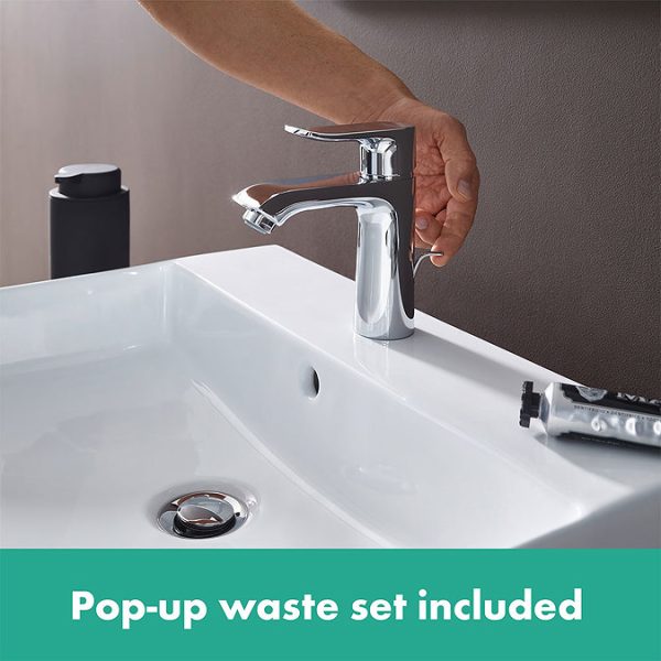 hansgrohe Metris Single Lever Basin Mixer 110 with Pop up Waste - Image 6
