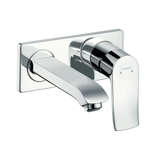 hansgrohe Metris Wall Mounted Single Lever Basin Mixer with Waste (Short Spout)