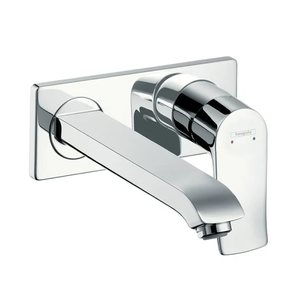 hansgrohe Metris Wall Mounted Single Lever Basin Mixer with Waste (Long Spout)