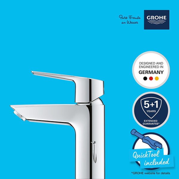 Grohe QuickFix Start SilkMove ES S Size Mono Basin Mixer with Pop up Waste - Image 9