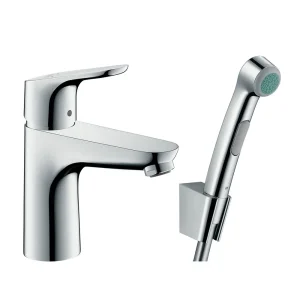 hansgrohe Focus Single Lever Basin Mixer 100 with Bidet Spray and 160cm Shower Hose