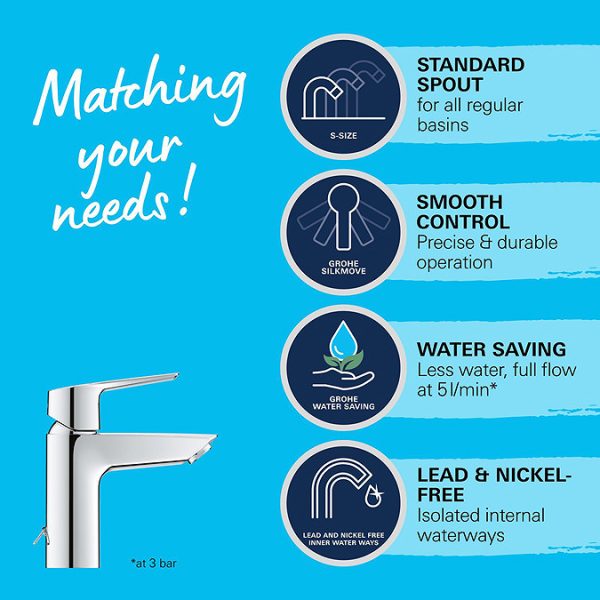 Grohe QuickFix Start S Size Mono Basin Mixer with Retractable Chain - Image 10