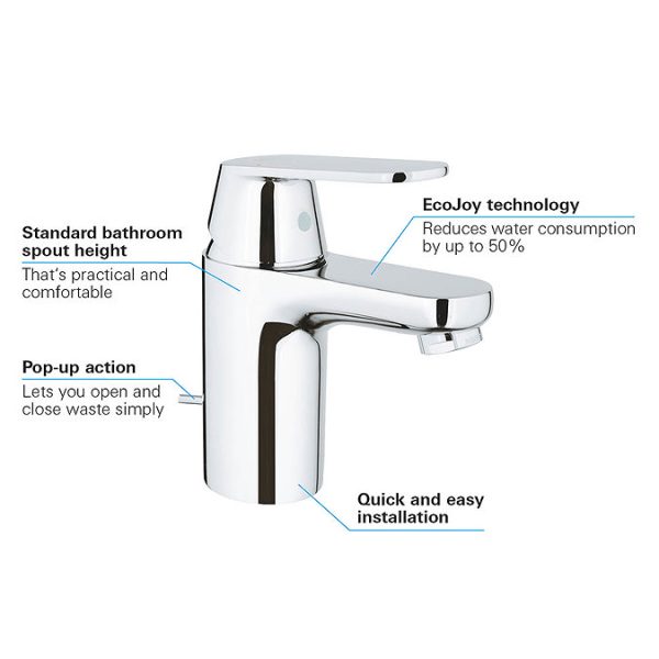 Grohe Eurosmart Cosmopolitan Mono Basin Mixer with Pop up Waste - Image 4