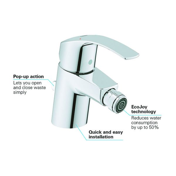 Grohe Eurosmart 1/2" S Size Bidet Mixer with Pop up Waste - Image 3