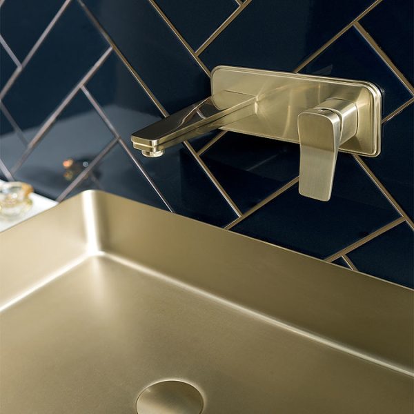 JTP Hix Brushed Brass Wall Mounted Single Lever Basin Mixer - Image 2