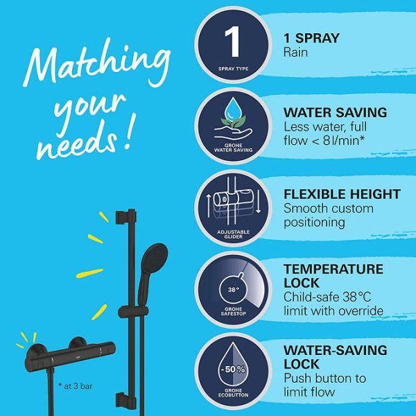 Grohe Precision Start Thermostatic Shower Mixer 1/2" with Shower Set   Matt Black - Image 3