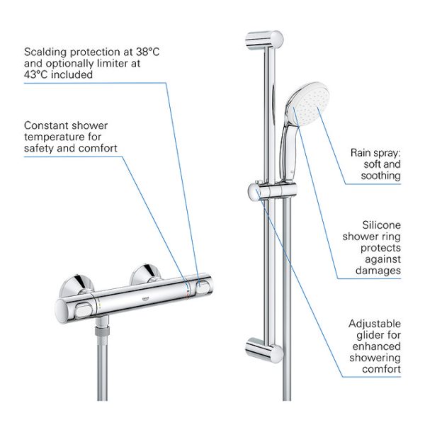 Grohe Precision Flow Thermostatic Shower Mixer 1/2" with Shower Set for Low Pressure - Image 2