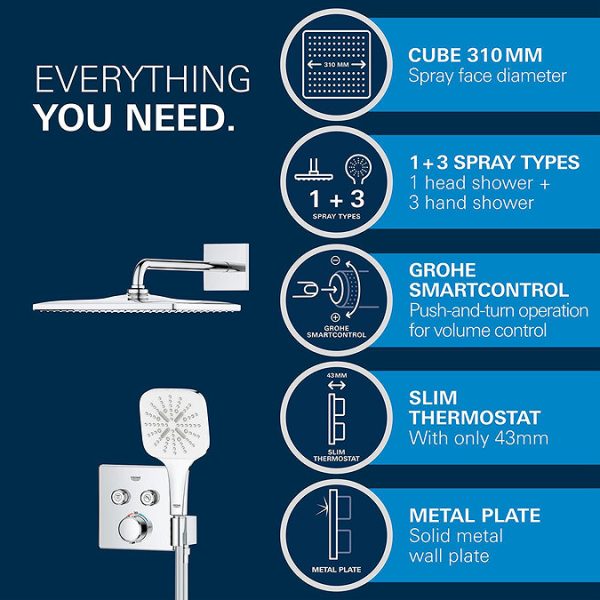 Grohe Precision SmartControl Concealed Shower System with Vitalio Rain Mono 310 Cube - Image 10