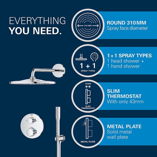 Grohe Precision Thermostat Concealed Shower System with Vitalio Rain Mono 310 - Image 8