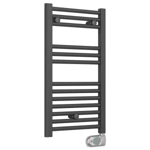 E Diamond Electric Only Heated Towel Rail w. Digital Thermostat   W400mm x H720mm   Anthracite   Straight