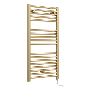 E Diamond Electric Only Heated Towel Rail   W480mm x H920mm   Brushed Brass   Straight