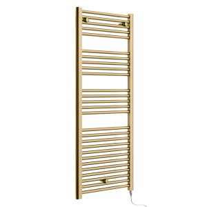 E Diamond Electric Only Heated Towel Rail   W480mm x H1375mm   Brushed Brass   Straight