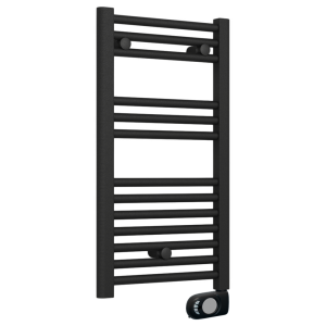 E Diamond Electric Only Heated Towel Rail w. Digital Thermostat   W400mm x H720mm   Matt Black   Straight