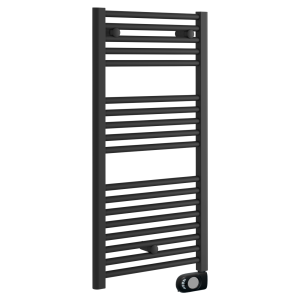 E Diamond Electric Only Heated Towel Rail w. Digital Thermostat   W480mm x H920mm   Matt Black   Straight