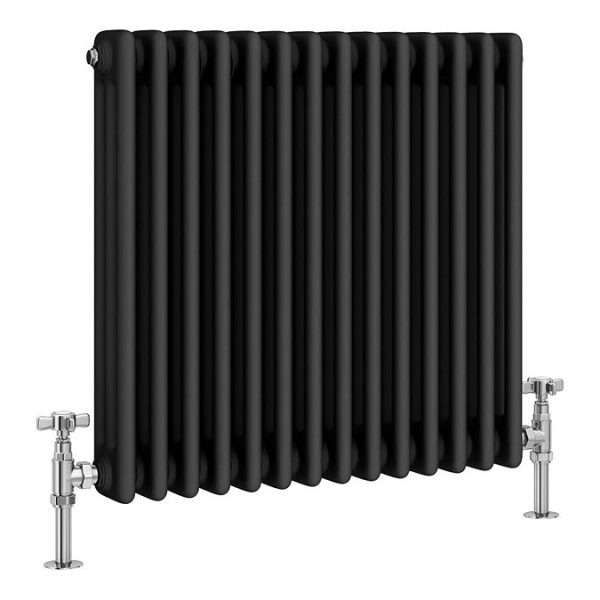 Keswick 600 x 605mm Cast Iron Style Traditional 3 Column Matt Black Radiator - Image 4