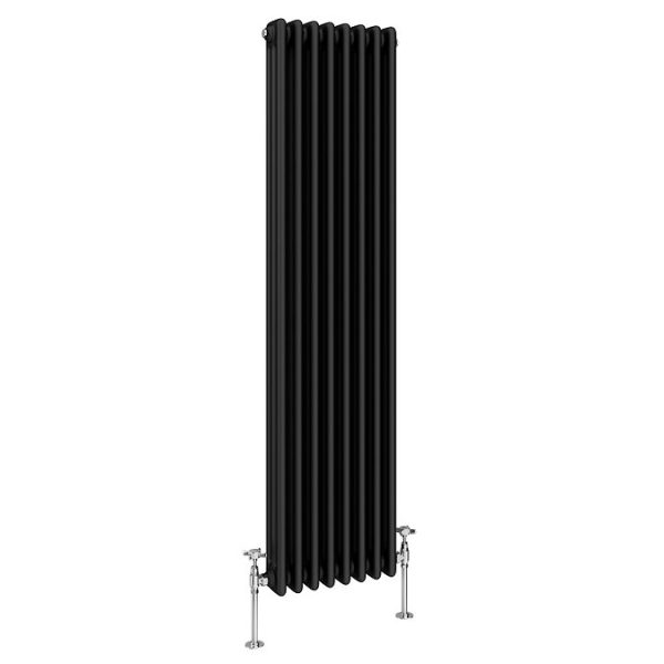 Keswick 1500 x 380mm Cast Iron Style Traditional 3 Column Matt Black Radiator - Image 2