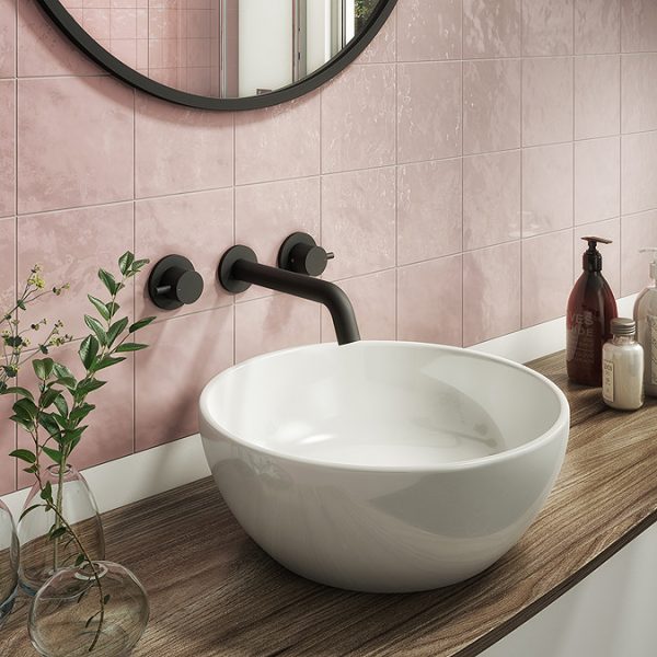 Arezzo Round Matt Black Wall Mounted (3TH) Basin Mixer Tap - Image 5