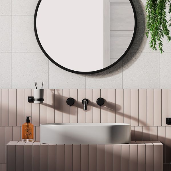 Arezzo Round Matt Black Wall Mounted (3TH) Basin Mixer Tap - Image 4