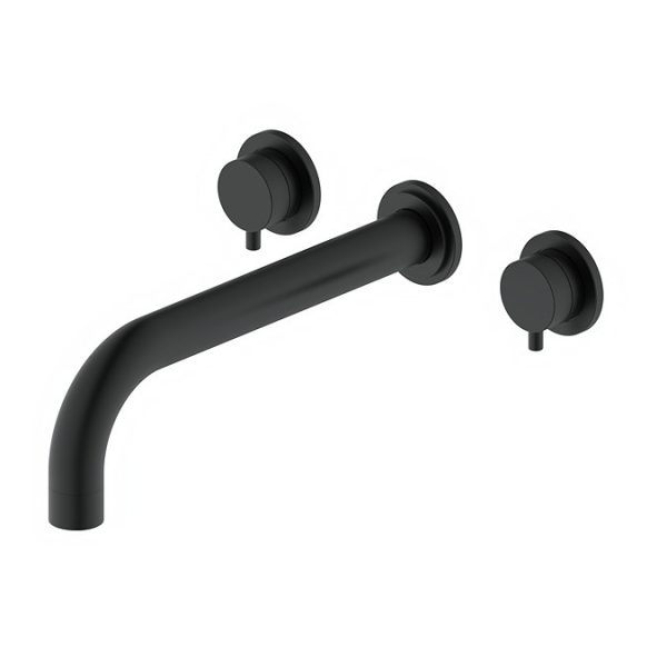 Arezzo Round Matt Black Wall Mounted (3TH) Basin Mixer Tap - Image 3