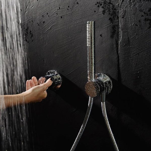 Keuco Ixmo Round Thermostatic Shower System with Head + Handset   Chrome - Image 3