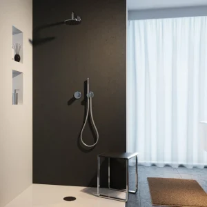 Keuco Ixmo Round Thermostatic Shower System with Head + Handset   Chrome