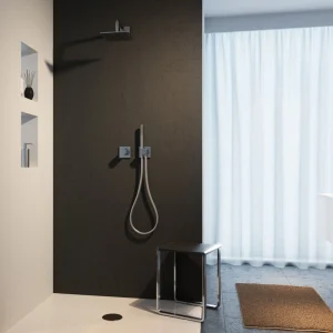 Keuco Ixmo Square Thermostatic Shower System with Head + Handset   Chrome
