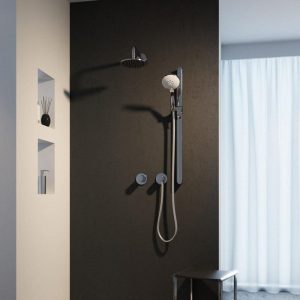 Keuco Ixmo Round Thermostatic Shower System with Head + Slide Rail Kit   Chrome