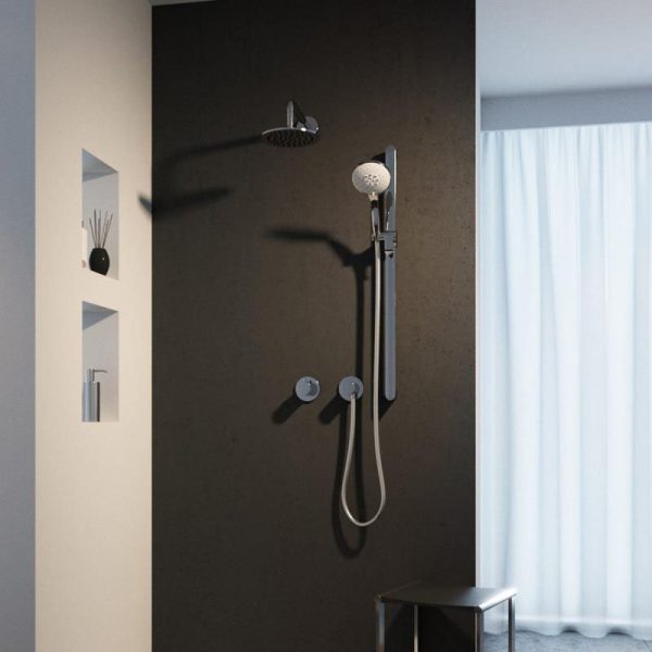 Keuco Ixmo Round Thermostatic Shower System with Head + Slide Rail Kit   Chrome