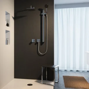 Keuco Ixmo Square Thermostatic Shower System with Head + Slide Rail Kit   Chrome