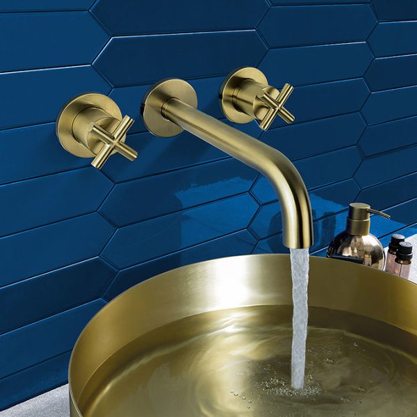 JTP Solex Brushed Brass 3 Hole Wall Mounted Basin Mixer - Image 2