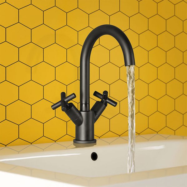 JTP Solex Matt Black Swivel Spout Basin Mixer - Image 2