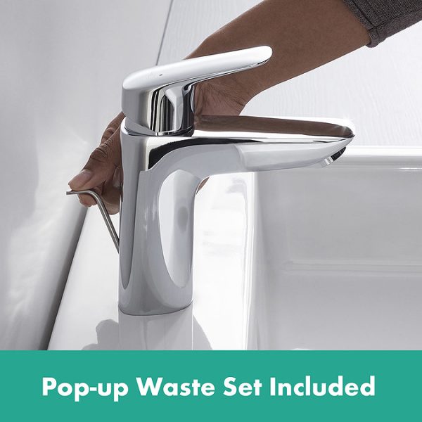 hansgrohe Logis Single Lever Basin Mixer 100 with Pop up Waste - Image 7
