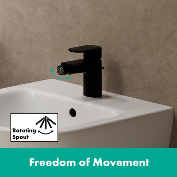 hansgrohe Vernis Blend Single Lever Bidet Mixer with Pop up Waste   Matt Black - Image 4