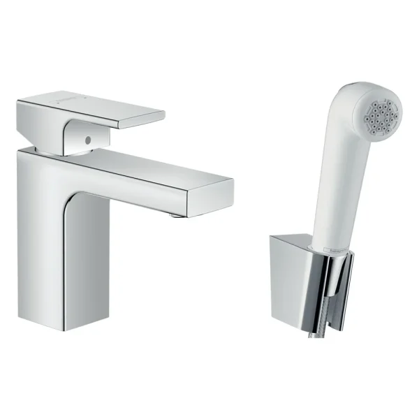 hansgrohe Vernis Shape Single Lever Basin Mixer 100 with Bidet Spray and 160cm Shower Hose
