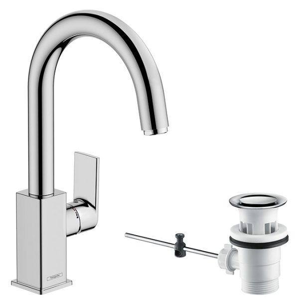hansgrohe Vernis Shape Single Lever Basin Mixer with Swivel Spout and Pop up Waste - Image 3