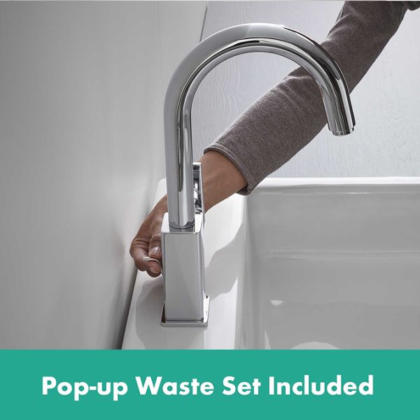 hansgrohe Vernis Shape Single Lever Basin Mixer with Swivel Spout and Pop up Waste - Image 6