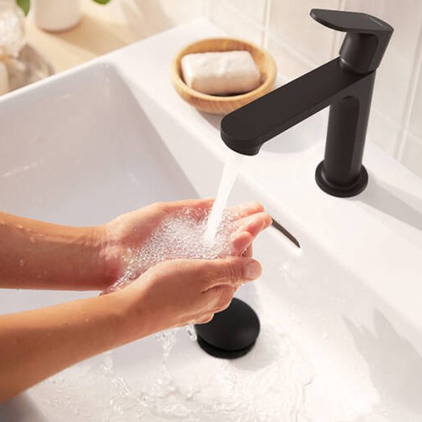 hansgrohe Rebris S CoolStart Single Lever Basin Mixer 110 with Pop up Waste   Matt Black - Image 3