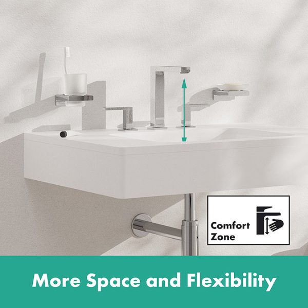 hansgrohe Tecturis E 3 Hole Basin Mixer 150 EcoSmart+ with Push Open Waste   Chrome - Image 4