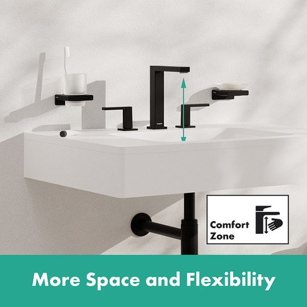 hansgrohe Tecturis E 3 Hole Basin Mixer 150 EcoSmart+ with Push Open Waste   Matt Black - Image 4
