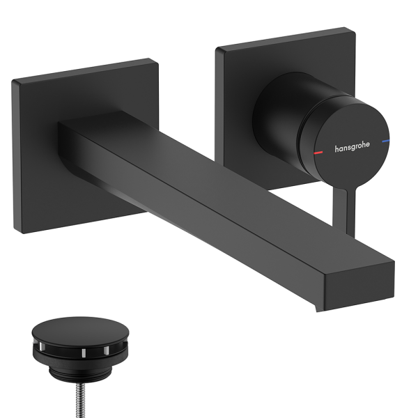 hansgrohe Tecturis E Wall Mounted Single Lever Basin Mixer EcoSmart+ for Concealed Installation with 22.5cm Spout   Matt Black
