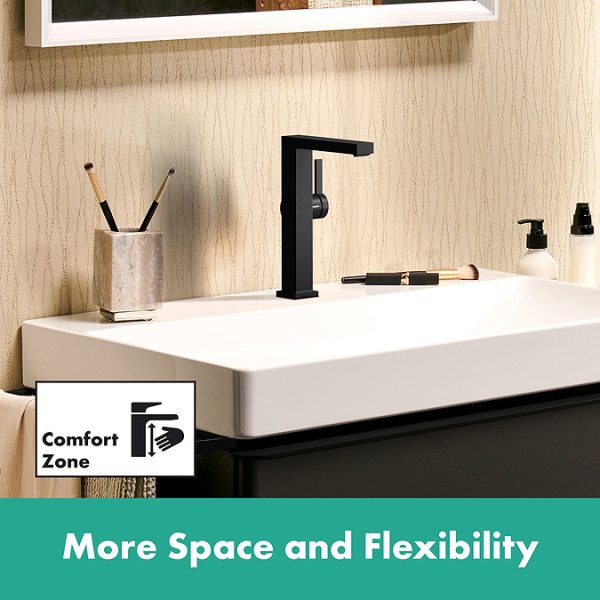 hansgrohe Tecturis E Single Lever Basin Mixer 210 Fine CoolStart EcoSmart+ with Swivel Spout and Push Open Waste Set   Matt Black - Image 2