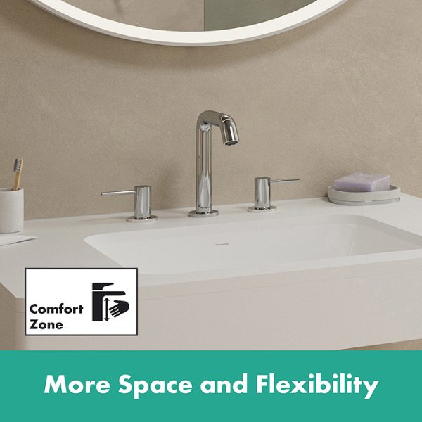 hansgrohe Tecturis S 3 Hole Basin Mixer 150 EcoSmart+ with Push Open Waste   Chrome - Image 2