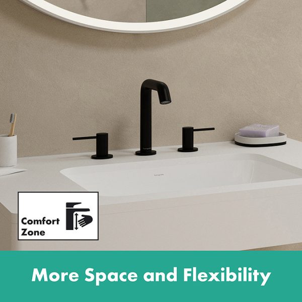 hansgrohe Tecturis S 3 Hole Basin Mixer 150 EcoSmart+ with Push Open Waste   Matt Black - Image 2