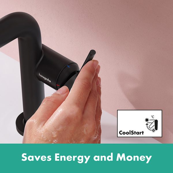 hansgrohe Tecturis S Single Lever Basin Mixer 150 Fine CoolStart EcoSmart+ without Waste   Matt Black - Image 6