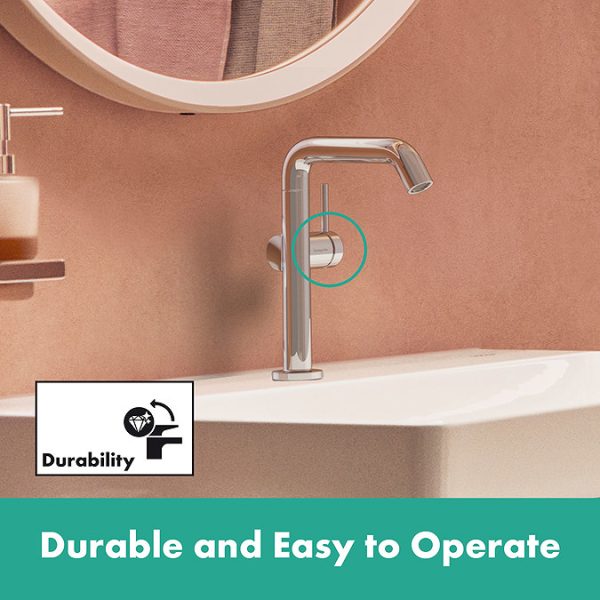 hansgrohe Tecturis S Single Lever Basin Mixer 210 Fine CoolStart EcoSmart+ with Swivel Spout and Push Open Waste   Chrome - Image 9