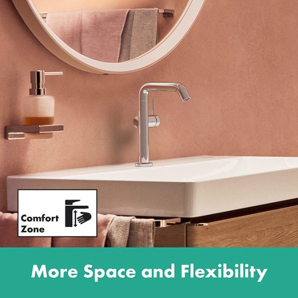hansgrohe Tecturis S Single Lever Basin Mixer 210 Fine CoolStart EcoSmart+ with Swivel Spout and Push Open Waste   Chrome - Image 2