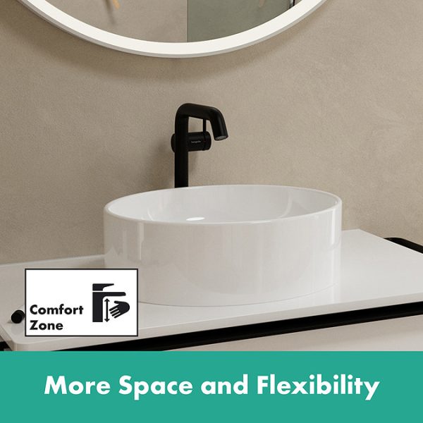hansgrohe Tecturis S Single Lever Basin Mixer 240 Fine CoolStart EcoSmart+ for Wash Bowls with Push Open Waste Set   Matt Black - Image 2